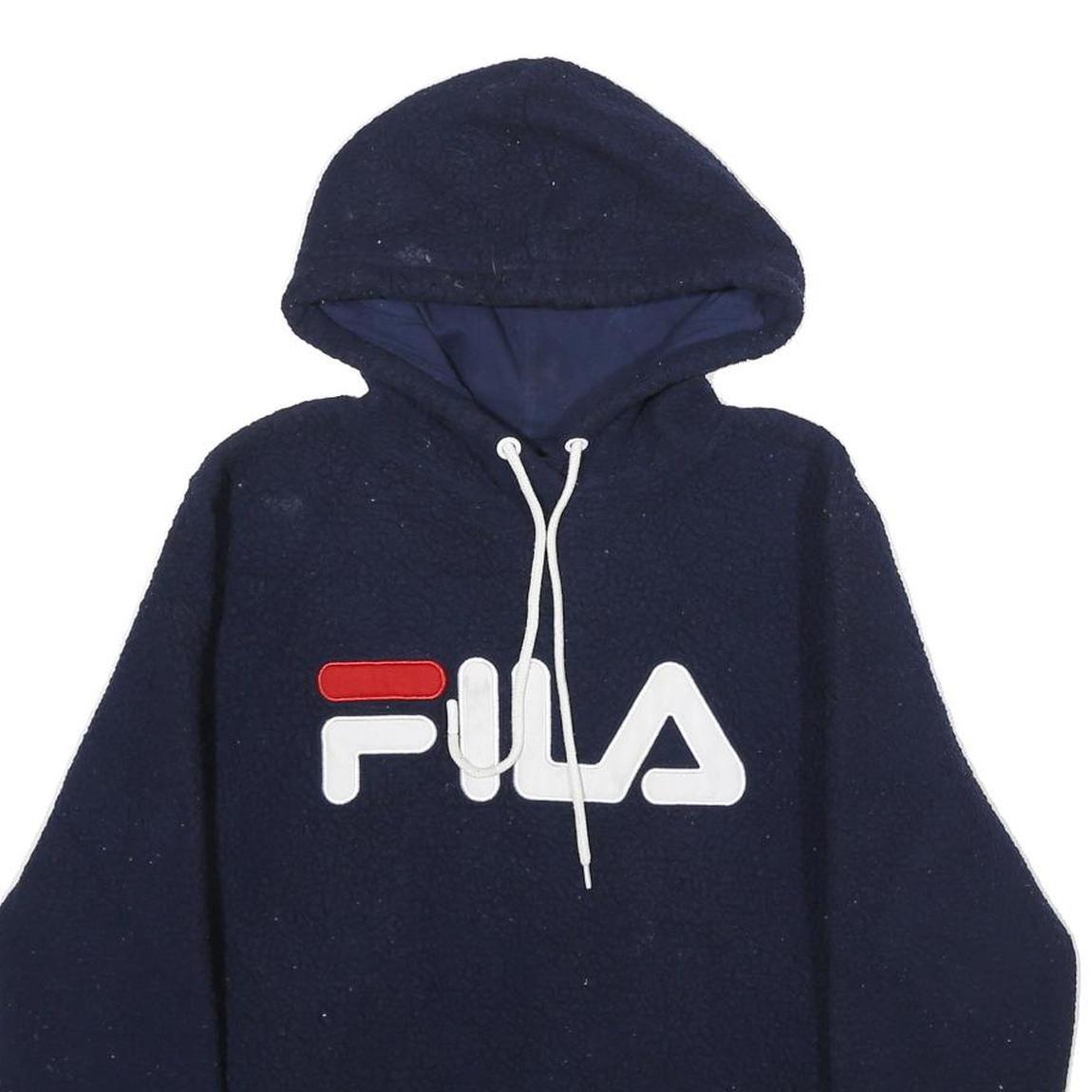 FILA Womens Navy Hoodie S Classic Logo Pullover Drawstring Hooded