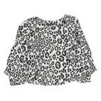 ZARA Womens Black & White Leopard Print Blouse Long Sleeve Round Neck M Stylish