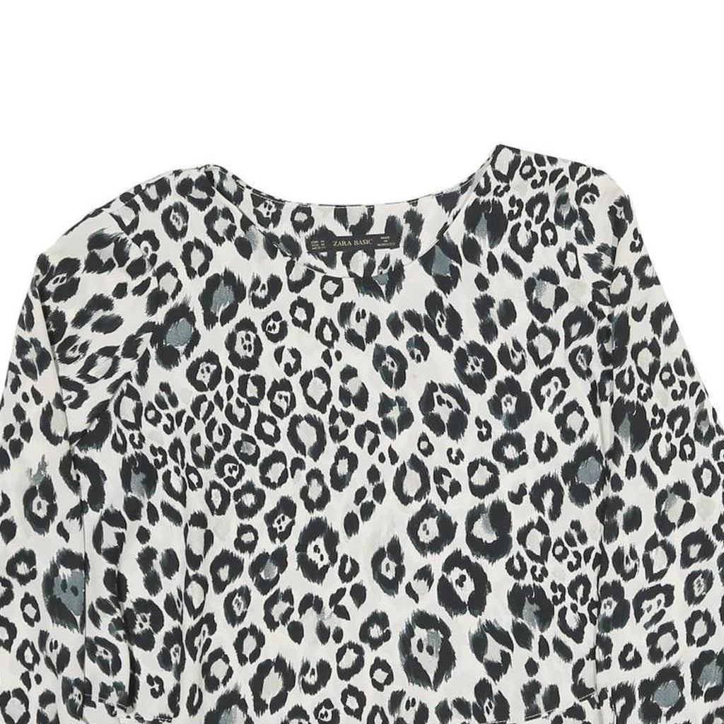 ZARA Womens Black & White Leopard Print Blouse Long Sleeve Round Neck M Stylish