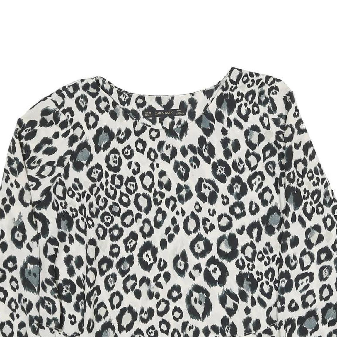 ZARA Womens Black & White Leopard Print Blouse Long Sleeve Round Neck M Stylish