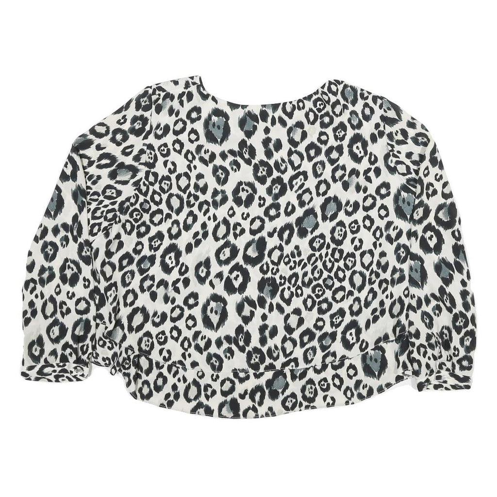 ZARA Womens Black & White Leopard Print Blouse Long Sleeve Round Neck M Stylish