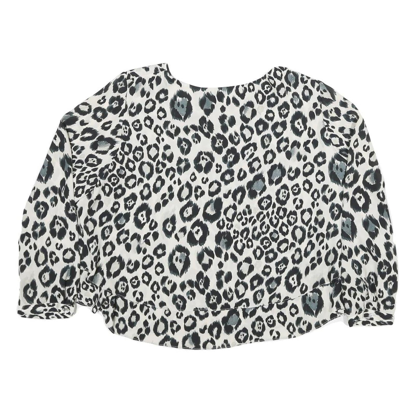 ZARA Womens Black & White Leopard Print Blouse Long Sleeve Round Neck M Stylish