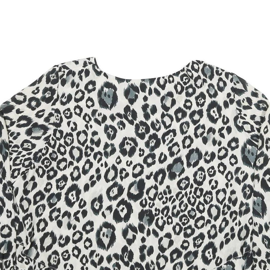 ZARA Womens Black & White Leopard Print Blouse Long Sleeve Round Neck M Stylish