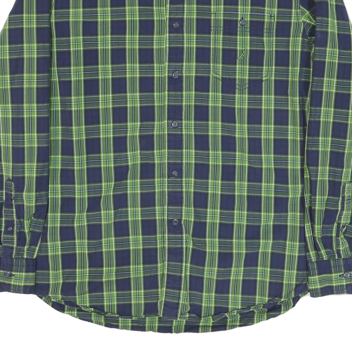 NAUTICA Mens Blue & Green Check Shirt L Classic Fit Button Down Cotton Blend