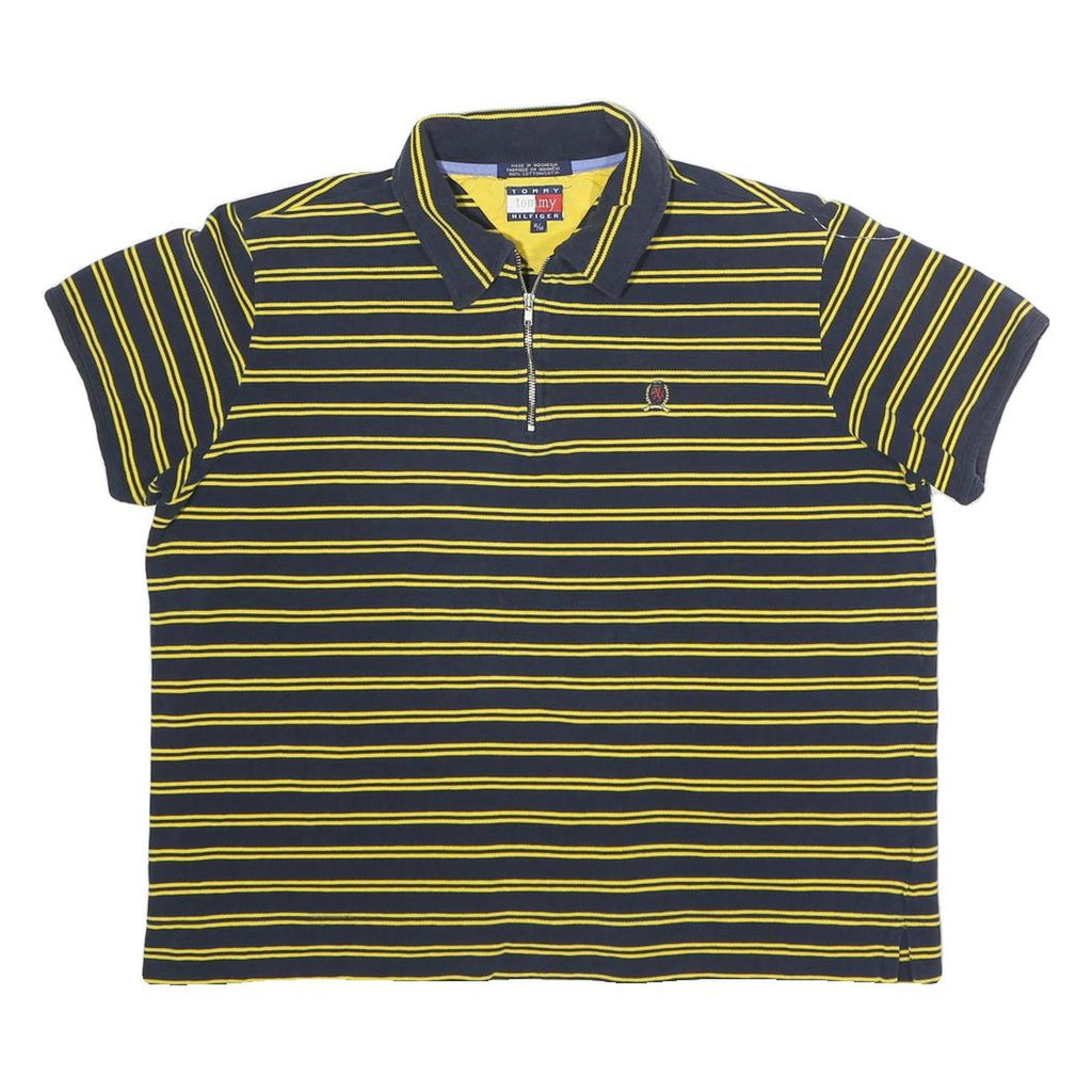 TOMMY HILFIGER Womens Navy & Yellow Striped Short Sleeve Polo Shirt XL Zip