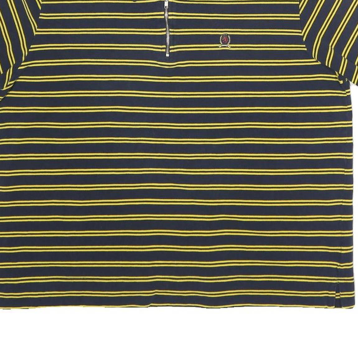 TOMMY HILFIGER Womens Navy & Yellow Striped Short Sleeve Polo Shirt XL Zip
