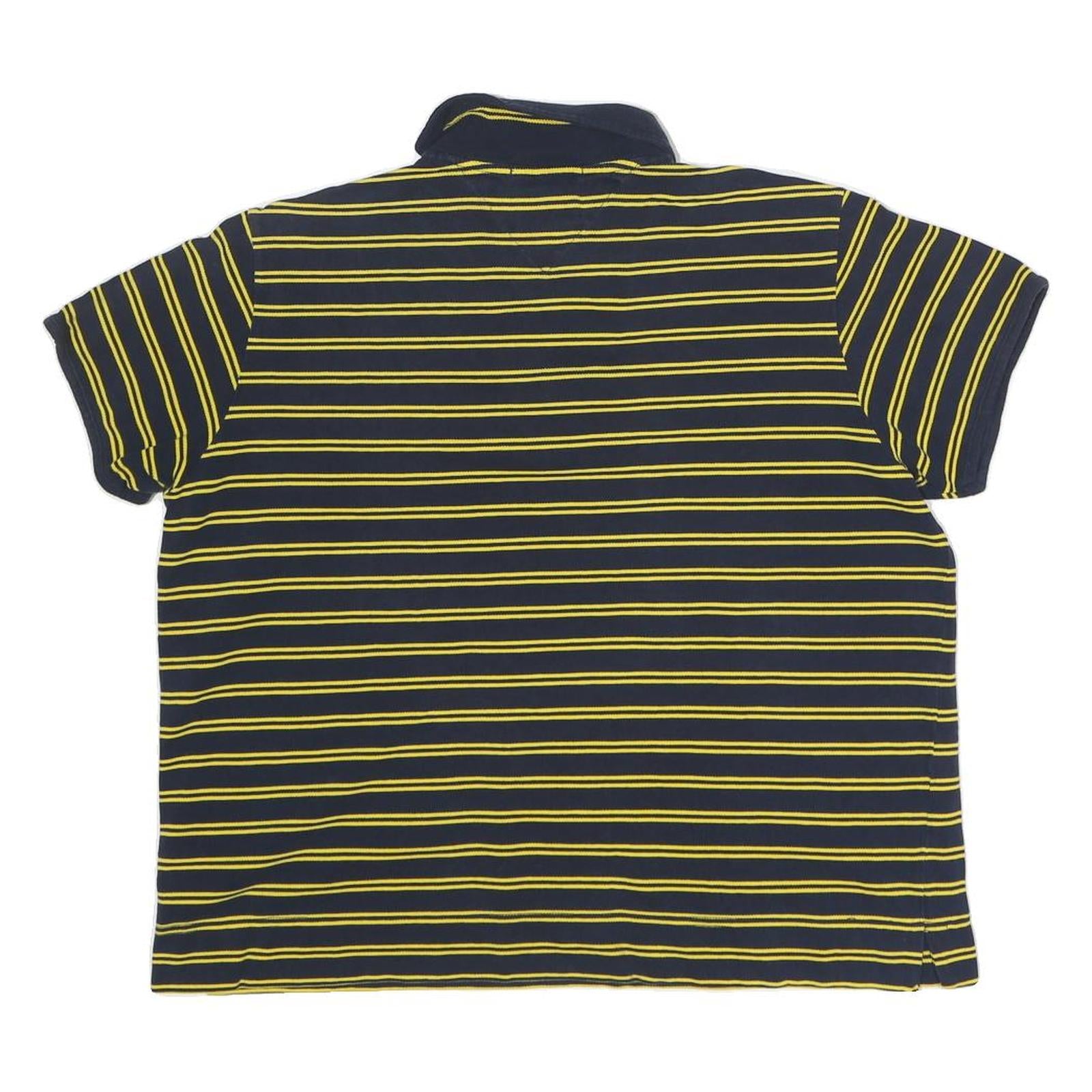TOMMY HILFIGER Womens Navy & Yellow Striped Short Sleeve Polo Shirt XL Zip