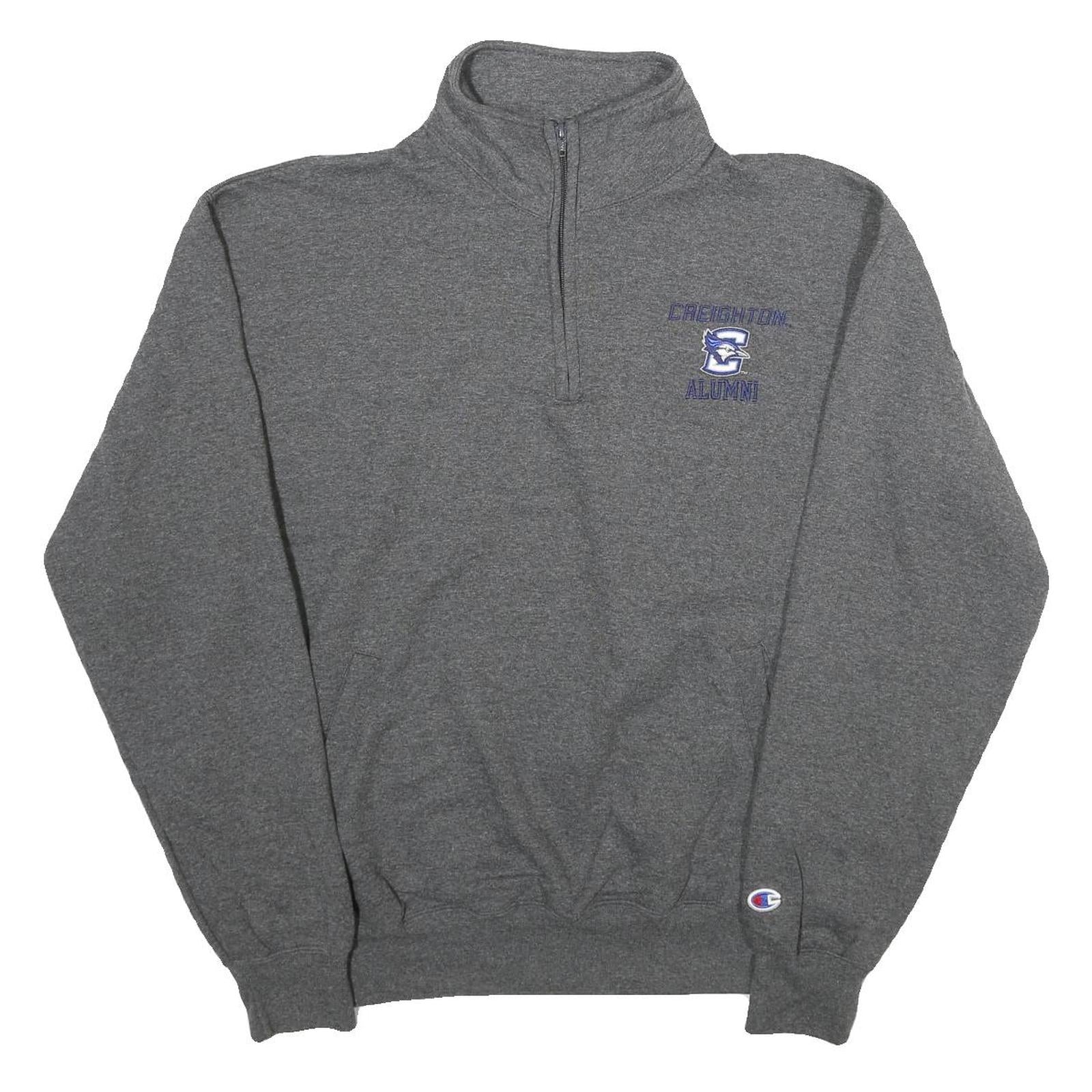 CHAMPION Mens Grey Creighton Alumni Quarter Zip Sweatshirt L Cotton Blend