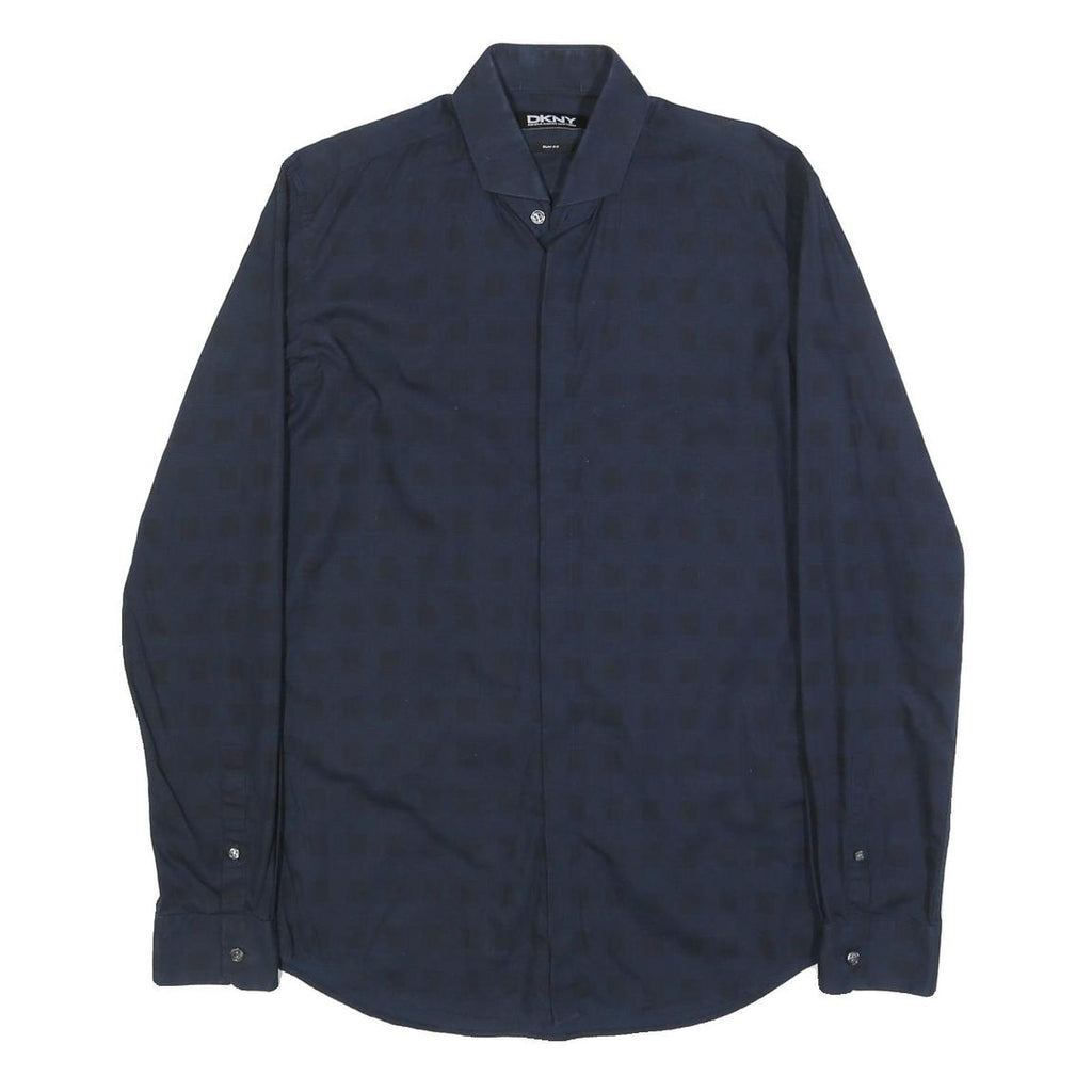 DKNY Mens Navy Check Shirt S Cotton Button Closure Long Sleeve Smart Casual