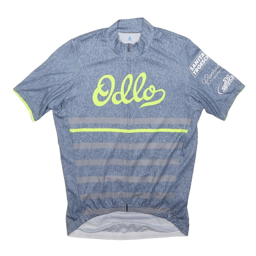 ODLO Womens Blue Cycling T-Shirt M Short Sleeve Crew Neck Reflective Stripes
