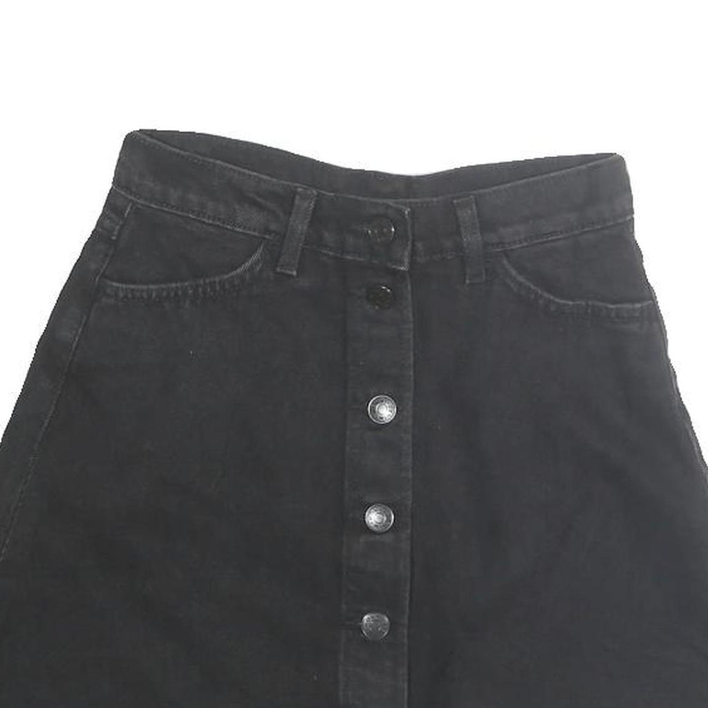 Womens Black Button Front A-Line Short Cotton Skirt Size M Casual Pockets