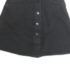 Womens Black Button Front A-Line Short Cotton Skirt Size M Casual Pockets