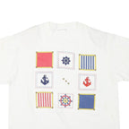 Womens White Cotton Blend Graphic T-Shirt L Short Sleeve Crew Neck Nautical