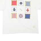 Womens White Cotton Blend Graphic T-Shirt L Short Sleeve Crew Neck Nautical