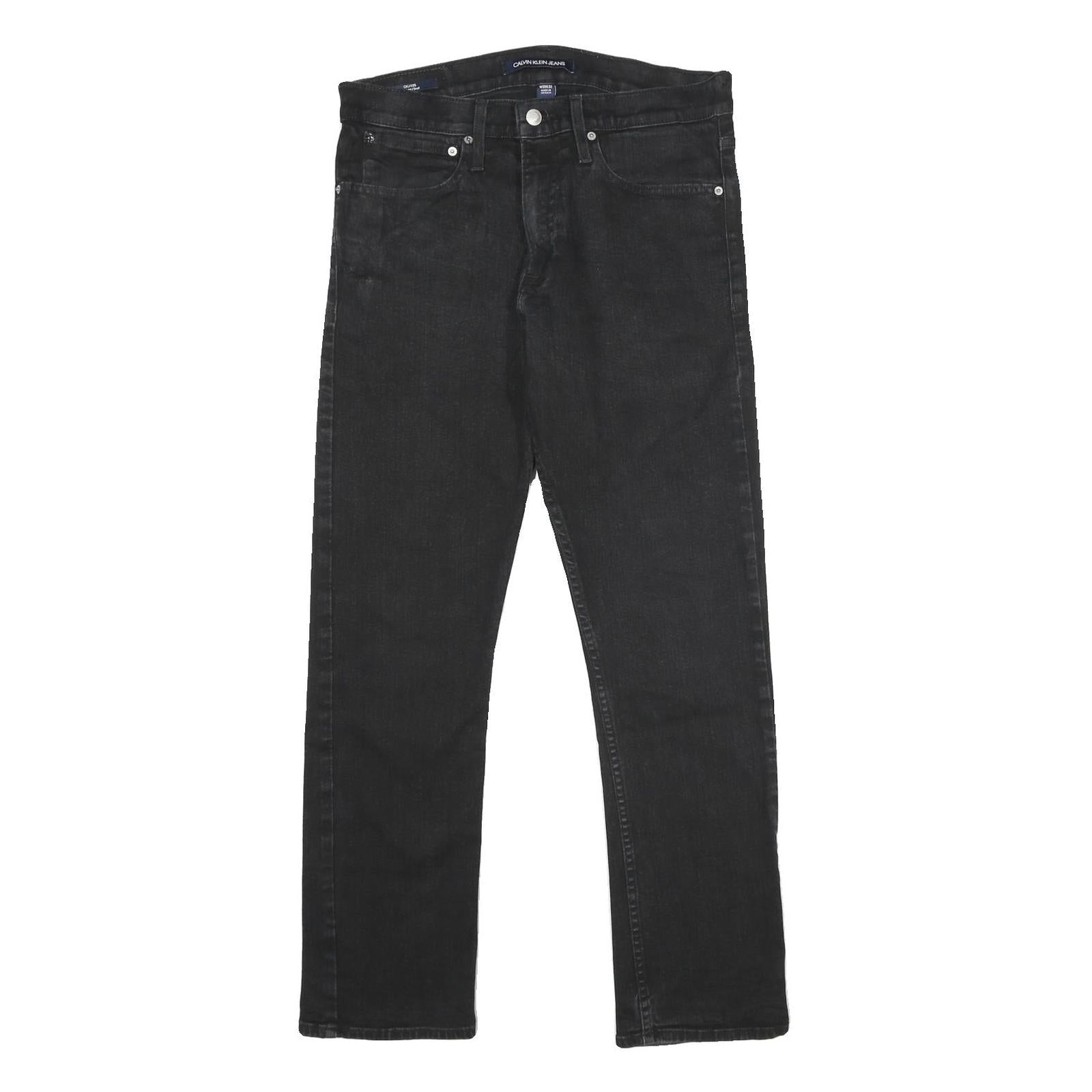 CALVIN KLEIN JEANS Mens Black Regular Fit Straight Denim W31 L32 Zip Cotton