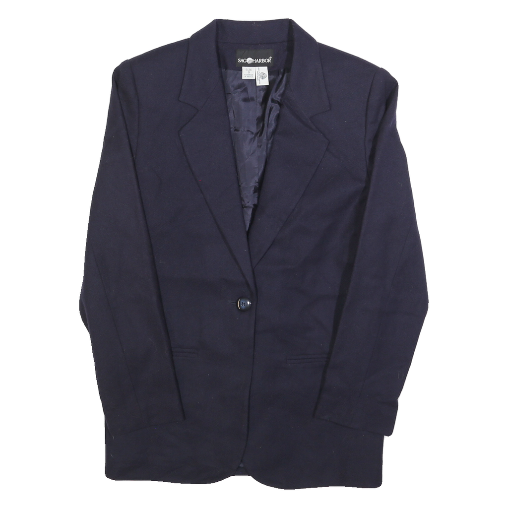 SAG HARBOR Womens Navy Blue Wool Button Jacket S Woven Classic Tailored Blazer
