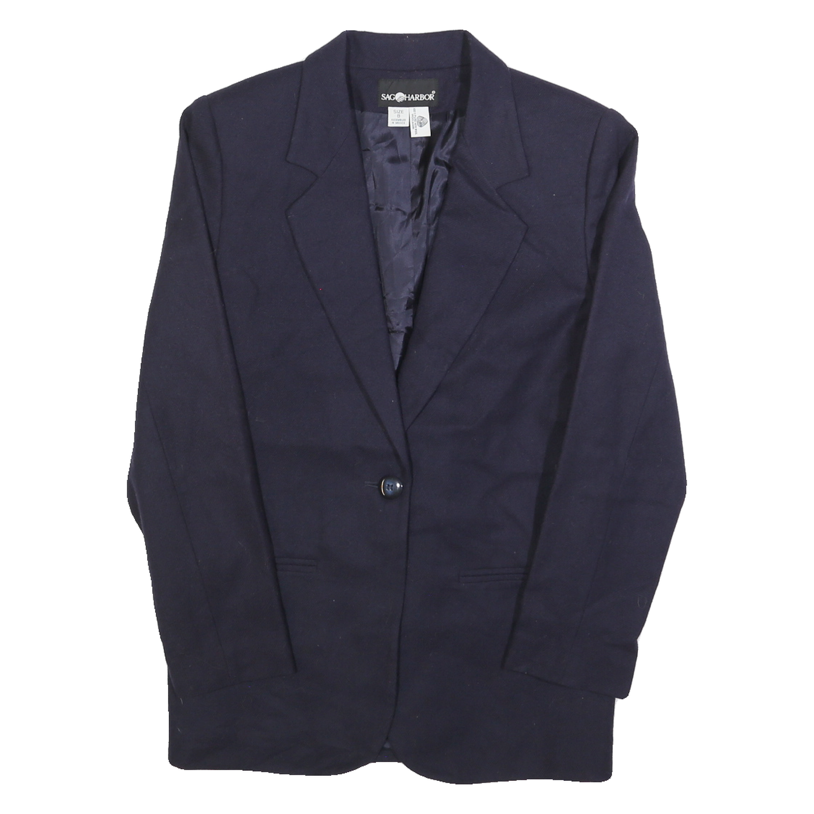 SAG HARBOR Womens Navy Blue Wool Button Jacket S Woven Classic Tailored Blazer