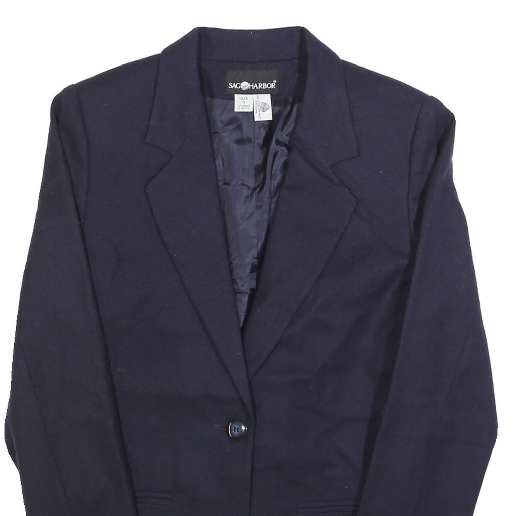 SAG HARBOR Womens Navy Blue Wool Button Jacket S Woven Classic Tailored Blazer