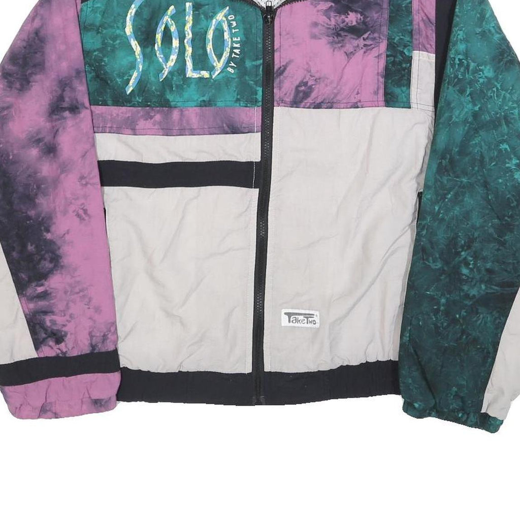 TAKE TWO Womens Purple & Green Nylon Zip Bomber Jacket M Colourblock Retro Style