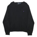 POLO RALPH LAUREN Mens Black Plain Cotton V-Neck Basic Knit Jumper XL
