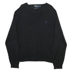 POLO RALPH LAUREN Mens Black Plain Cotton V-Neck Basic Knit Jumper XL