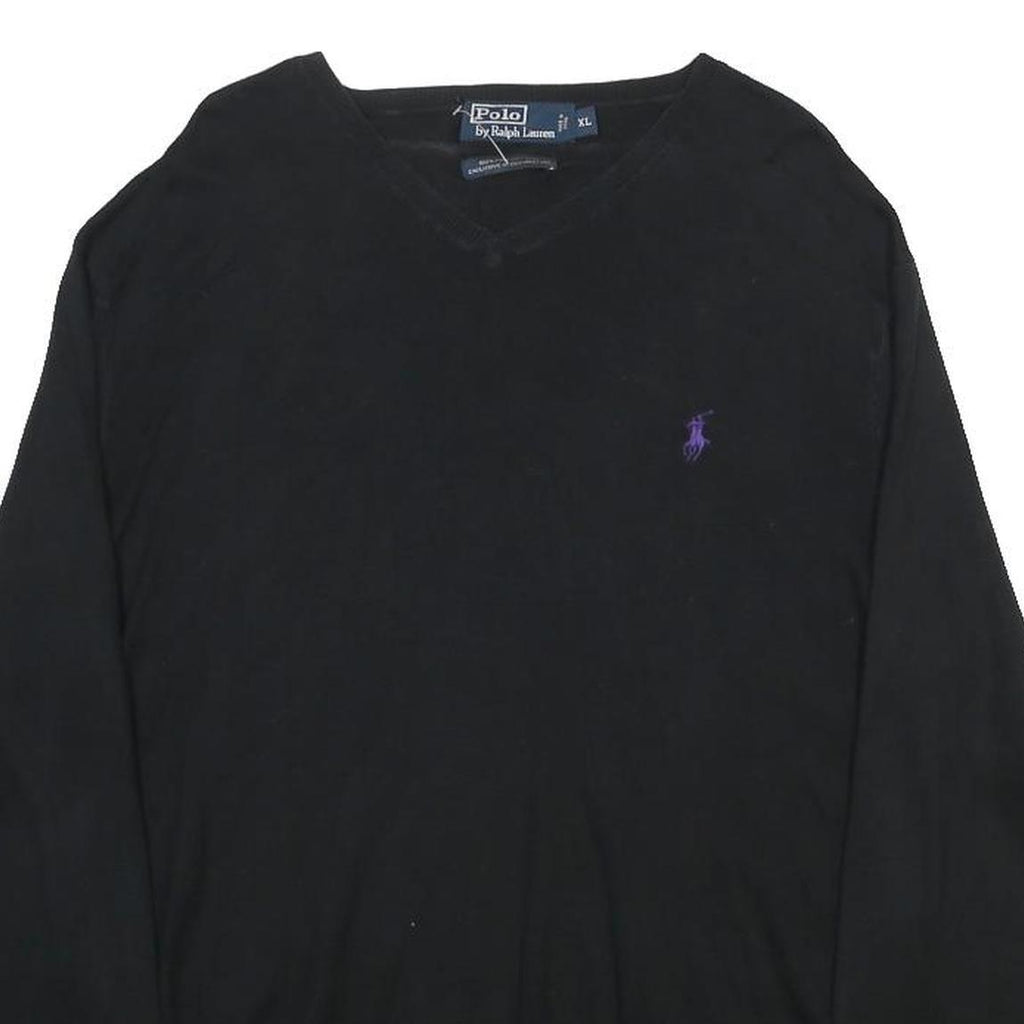 POLO RALPH LAUREN Mens Black Plain Cotton V-Neck Basic Knit Jumper XL