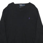 POLO RALPH LAUREN Mens Black Plain Cotton V-Neck Basic Knit Jumper XL