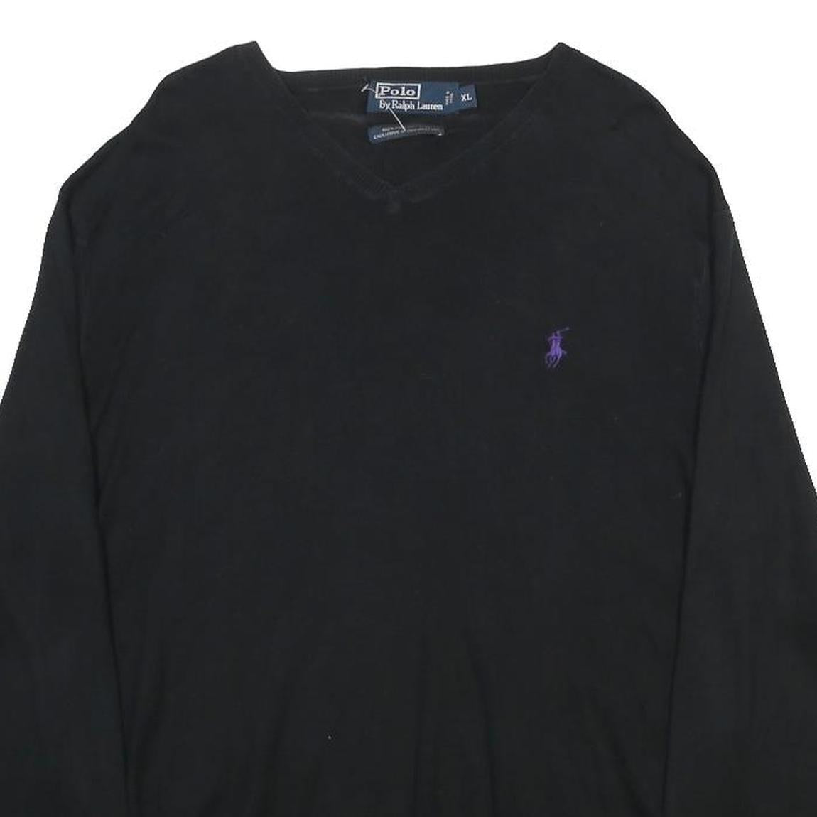 POLO RALPH LAUREN Mens Black Plain Cotton V-Neck Basic Knit Jumper XL