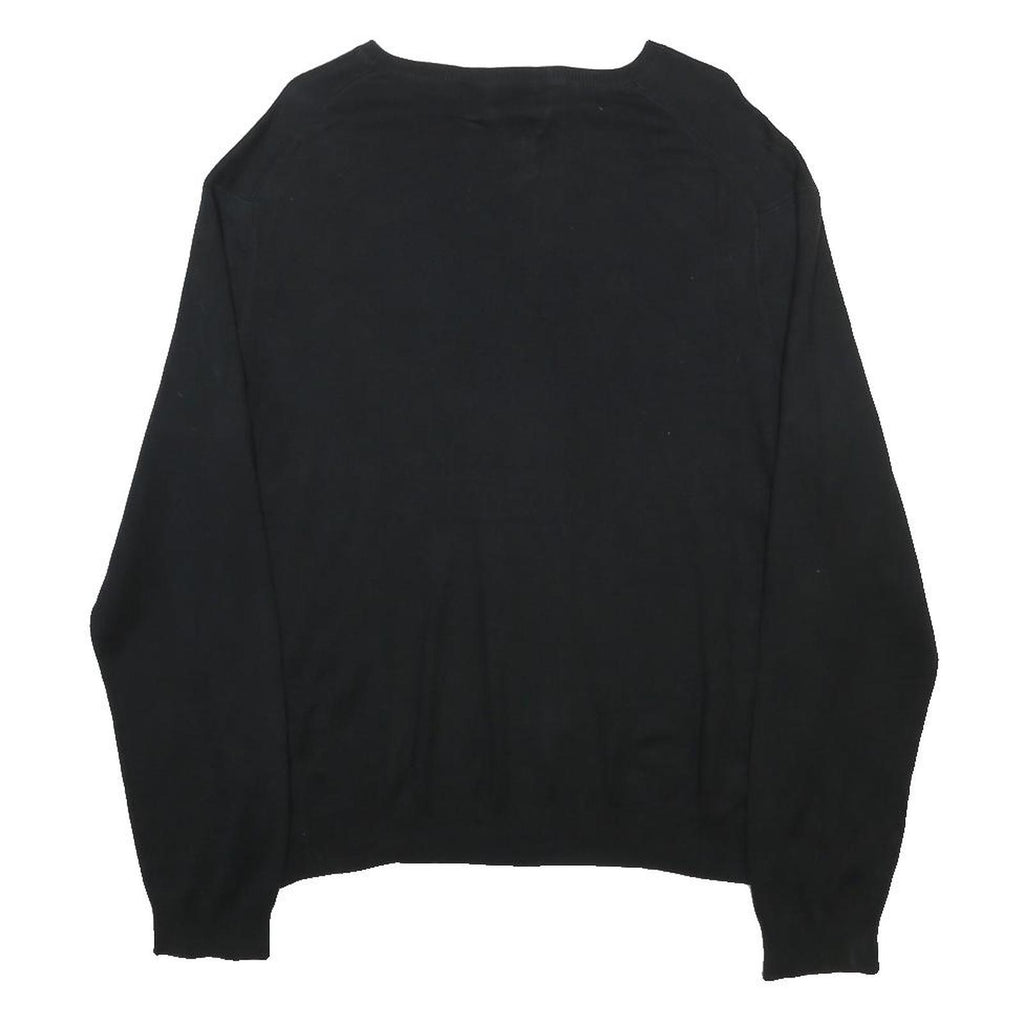 POLO RALPH LAUREN Mens Black Plain Cotton V-Neck Basic Knit Jumper XL