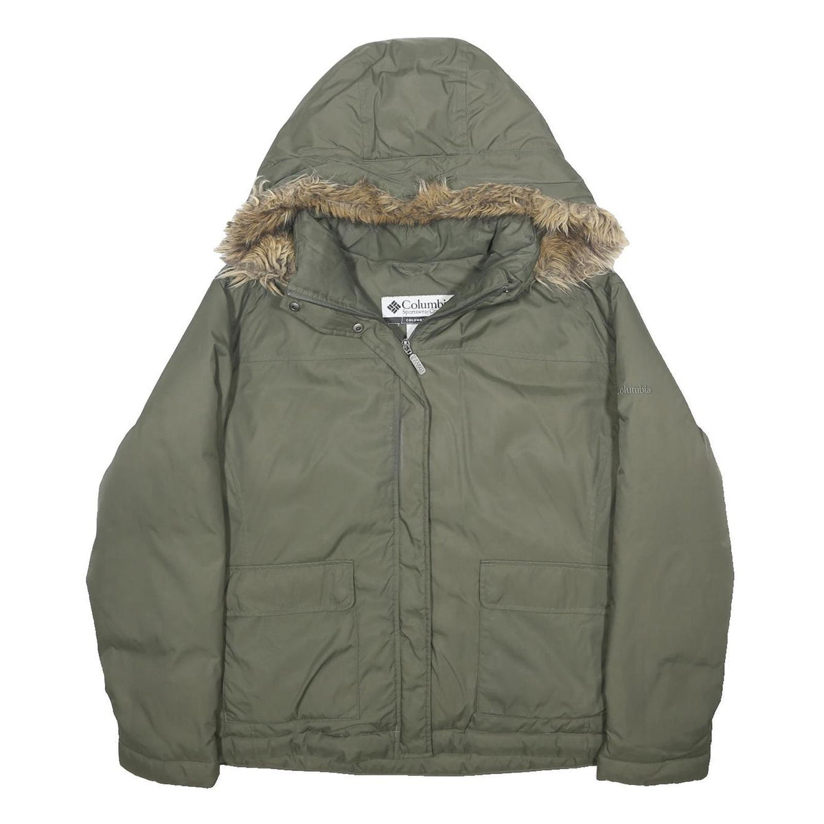 COLUMBIA Womens Green Zip Hooded Nylon Jacket XL Outdoor Winter Coat Parka Warm