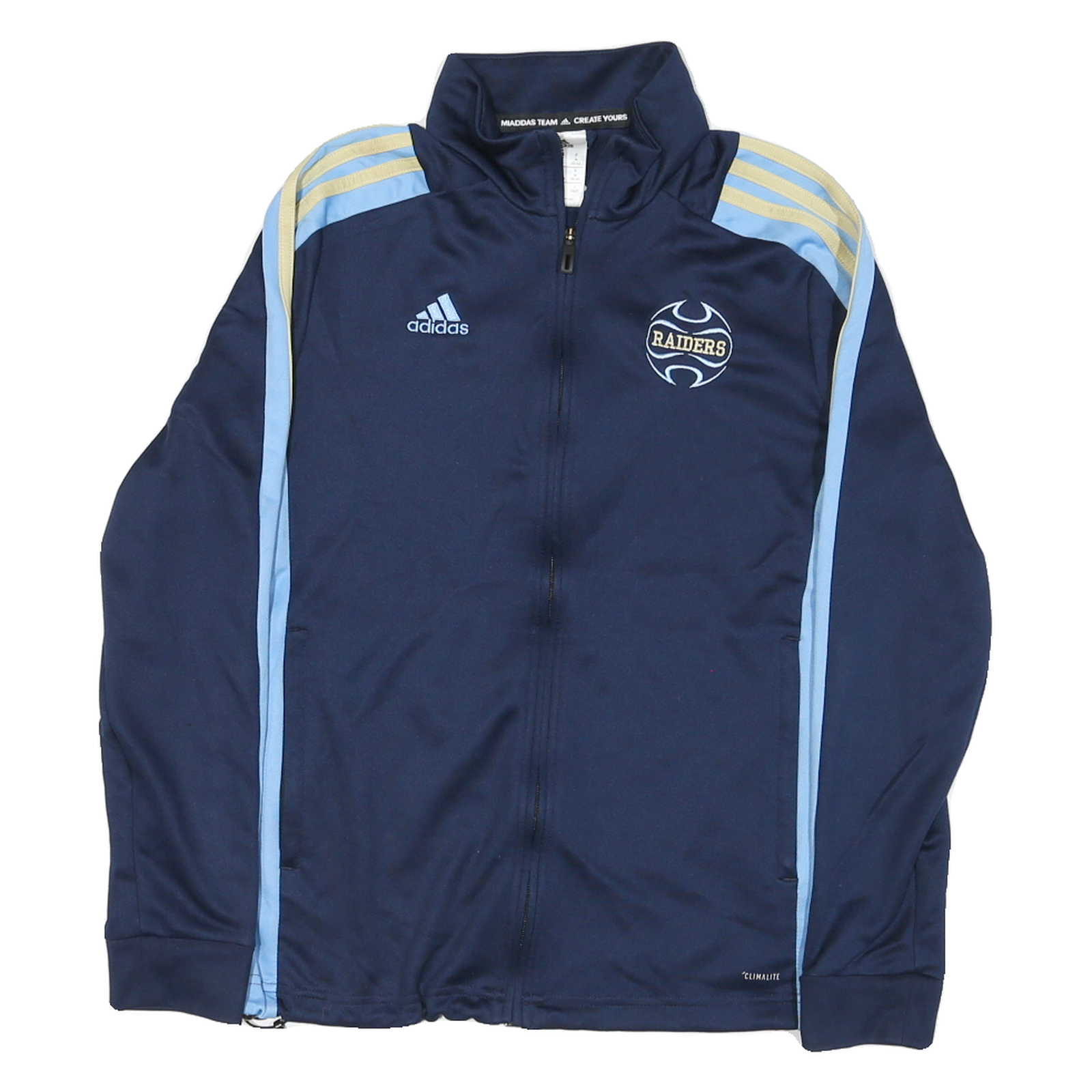 ADIDAS Womens Navy Blue & Light Blue Raiders Track Jacket M Polyester Blend Zip