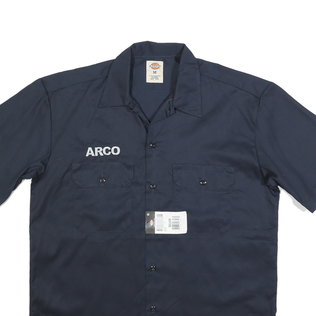 DICKIES Mens Navy Blue Workwear Shirt M Cotton Blend Button Front