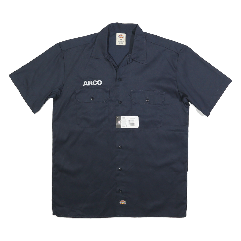 DICKIES Mens Navy Blue Workwear Shirt M Cotton Blend Button Front