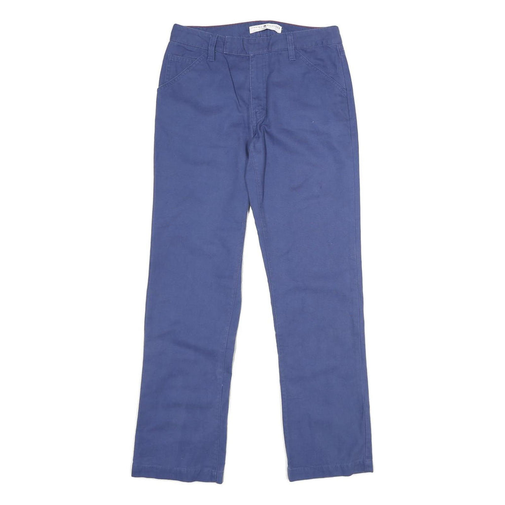 TOMMY HILFIGER Womens Cotton Blue Regular Straight Trousers W30 L30 Classic Zip