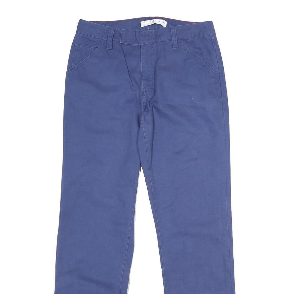 TOMMY HILFIGER Womens Cotton Blue Regular Straight Trousers W30 L30 Classic Zip