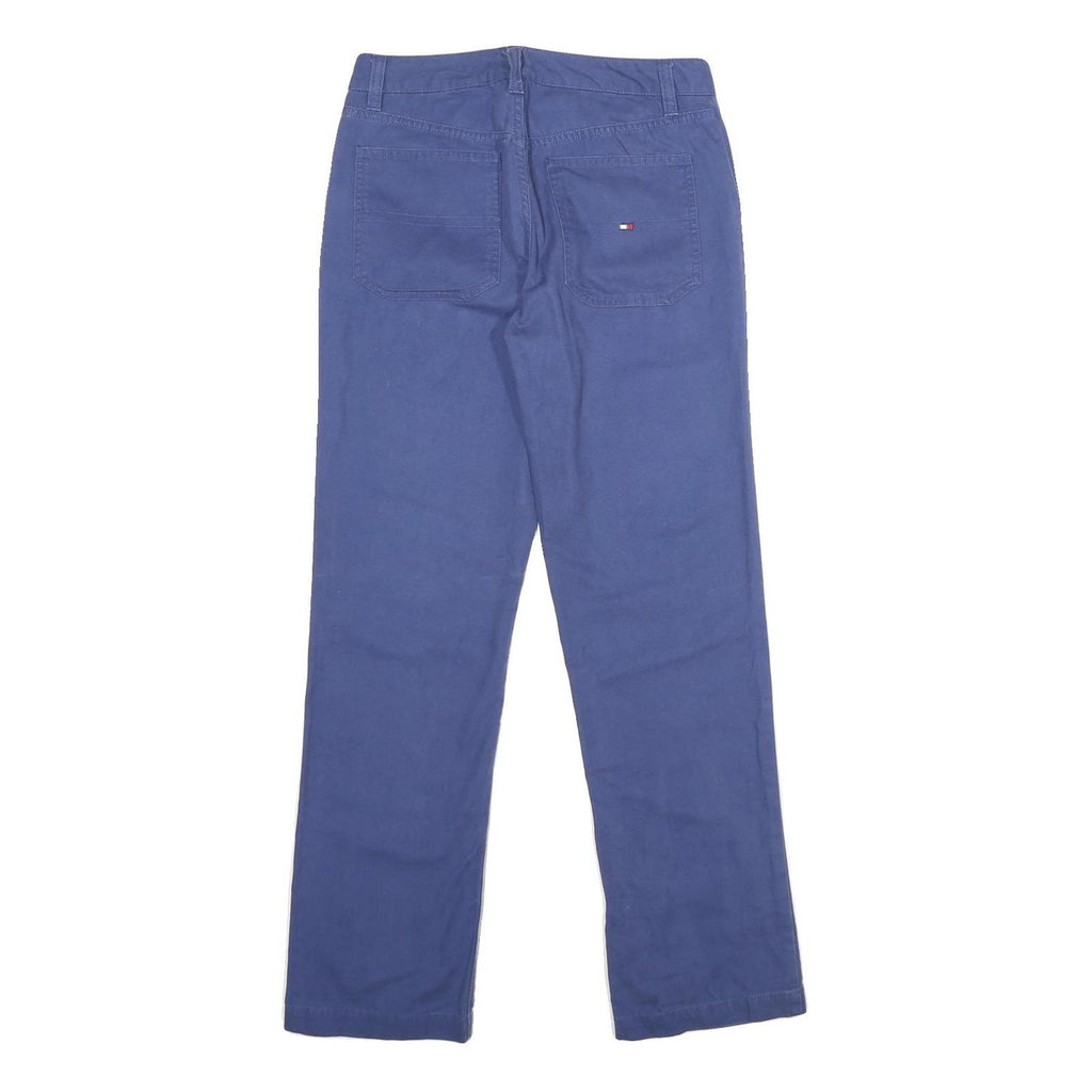 TOMMY HILFIGER Womens Cotton Blue Regular Straight Trousers W30 L30 Classic Zip