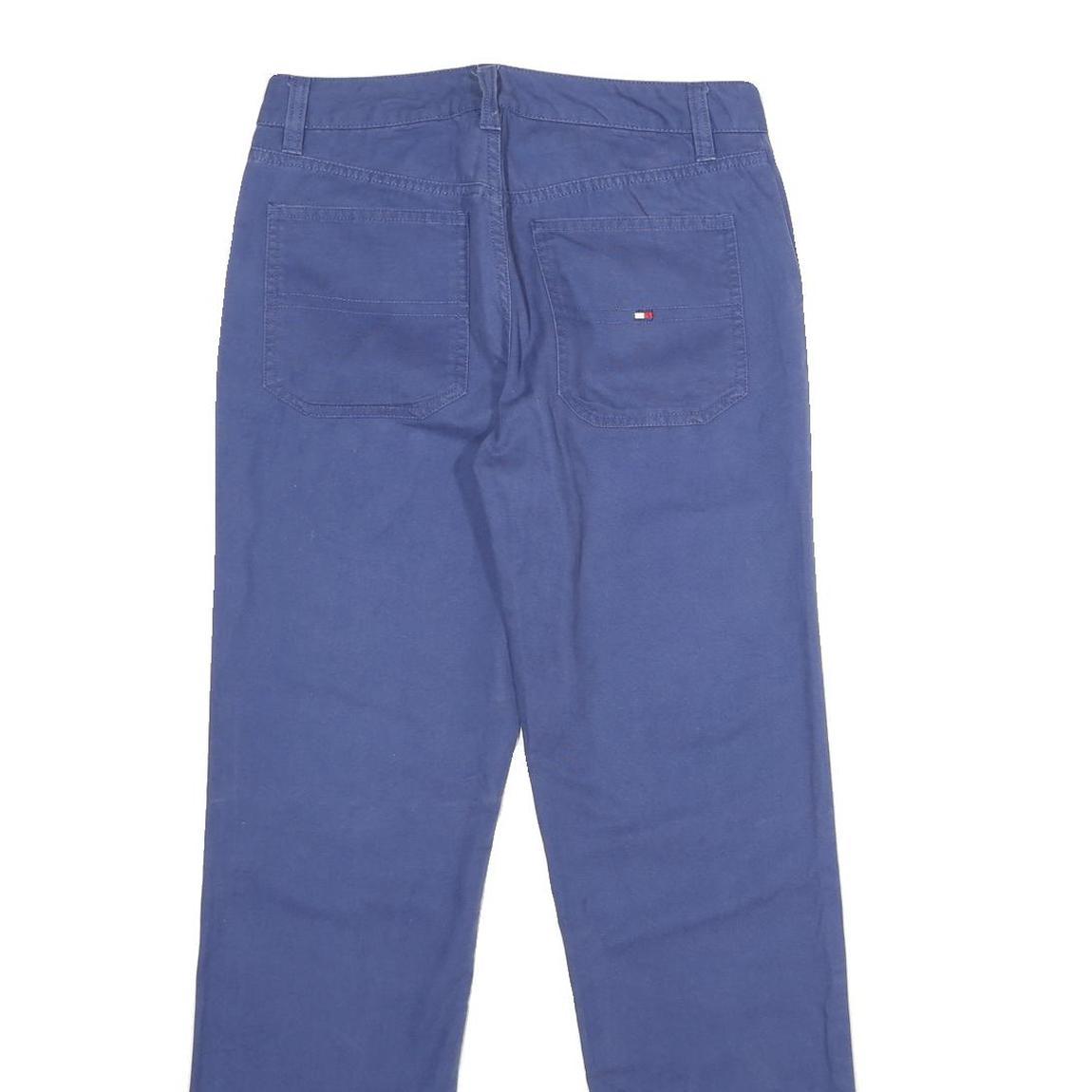 TOMMY HILFIGER Womens Cotton Blue Regular Straight Trousers W30 L30 Classic Zip