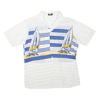 JACK GORDON Mens White & Blue Nautical Sailing Print Cotton Blend Shirt L Casual