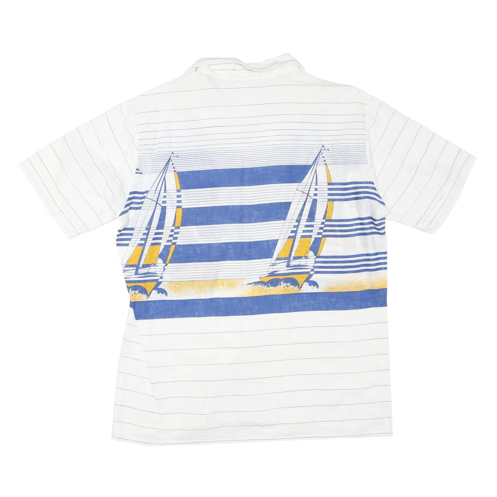JACK GORDON Mens White & Blue Nautical Sailing Print Cotton Blend Shirt L Casual