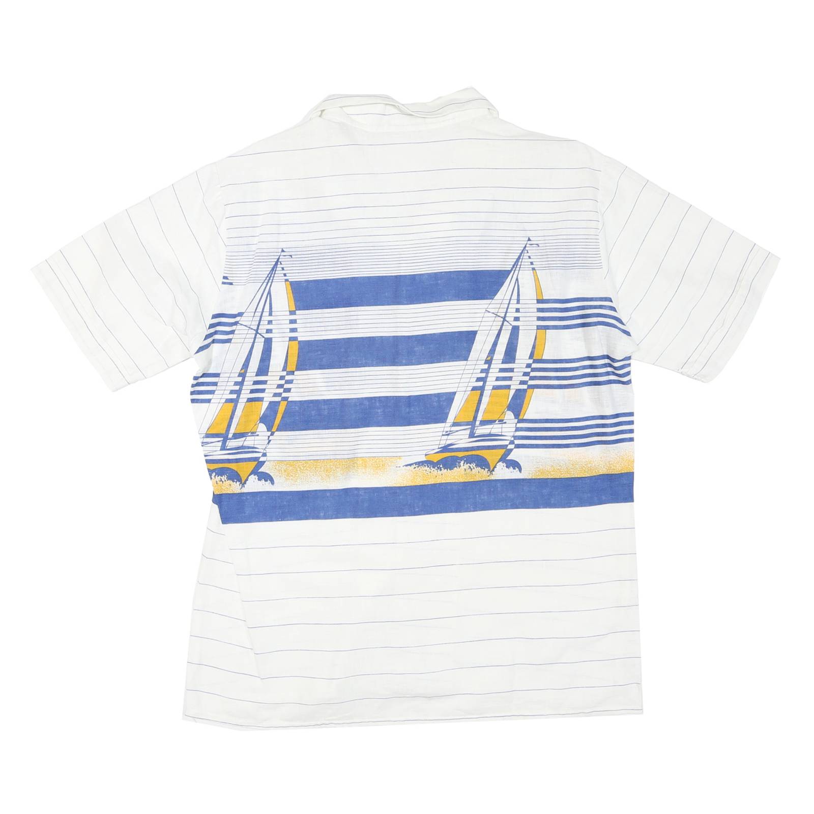 JACK GORDON Mens White & Blue Nautical Sailing Print Cotton Blend Shirt L Casual