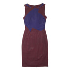 KAREN MILLEN Womens Burgundy & Blue Sleeveless Pencil Acetate Dress S Elegant