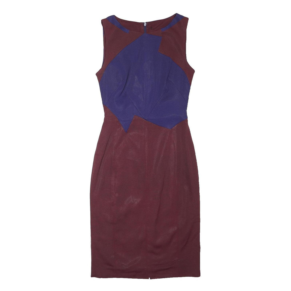 KAREN MILLEN Womens Burgundy & Blue Sleeveless Pencil Acetate Dress S Elegant