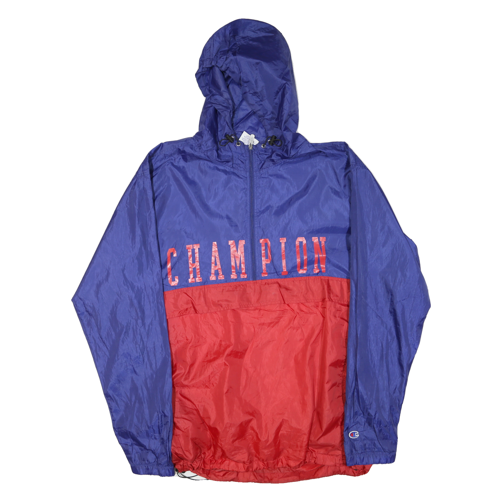 CHAMPION Mens Blue & Red Zip Up Hooded Windbreaker XL Polyester Blend