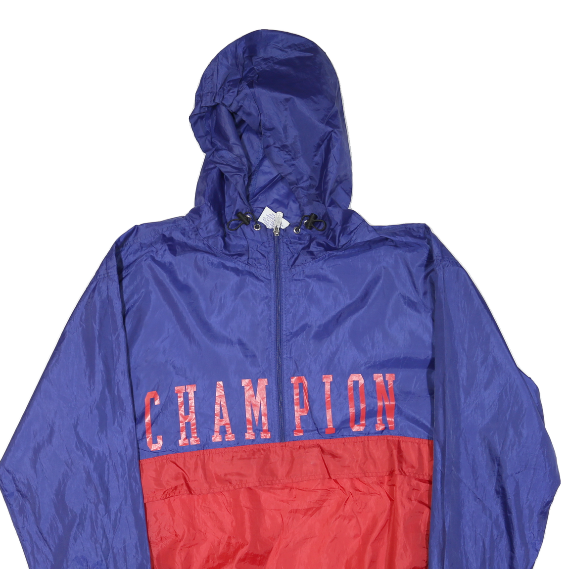 CHAMPION Mens Blue & Red Zip Up Hooded Windbreaker XL Polyester Blend