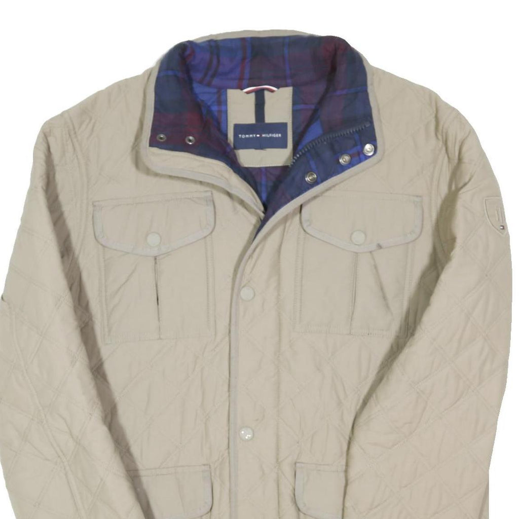 TOMMY HILFIGER Mens Beige XL Quilted Button Jacket Polyester Blend Classic