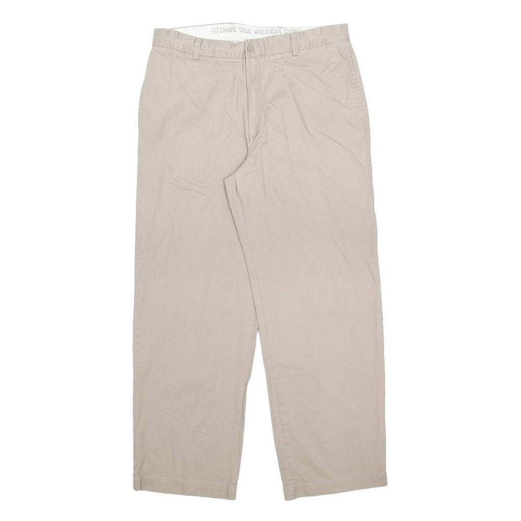 CHAPS Mens Cotton Beige Relaxed Straight Trousers W36 L32 Classic Zip Chino