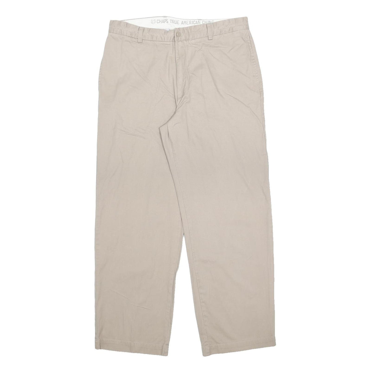 CHAPS Mens Cotton Beige Relaxed Straight Trousers W36 L32 Classic Zip Chino