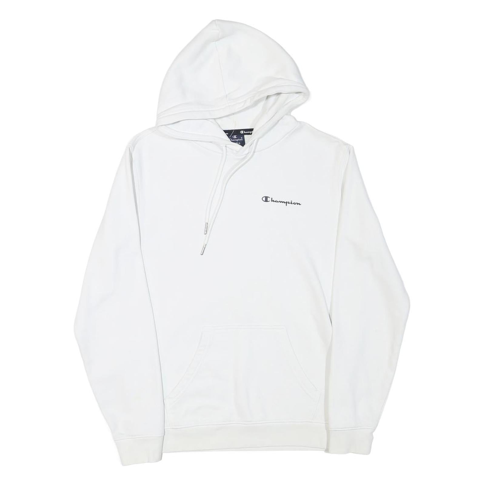 CHAMPION Mens White Pullover Hoodie S Classic Logo Cotton Blend Drawstring