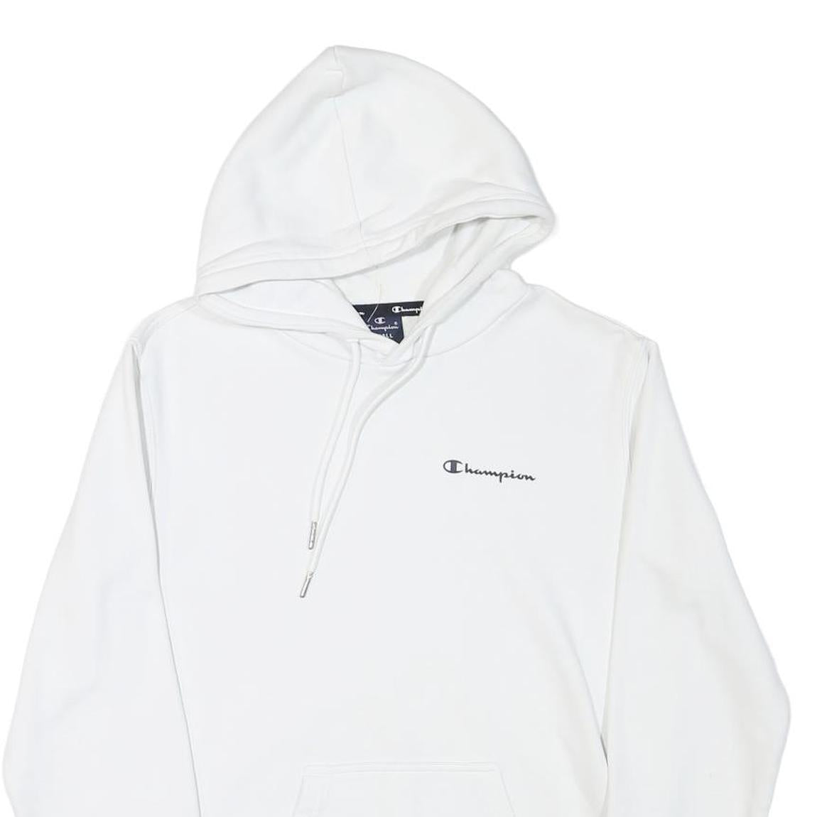 CHAMPION Mens White Pullover Hoodie S Classic Logo Cotton Blend Drawstring
