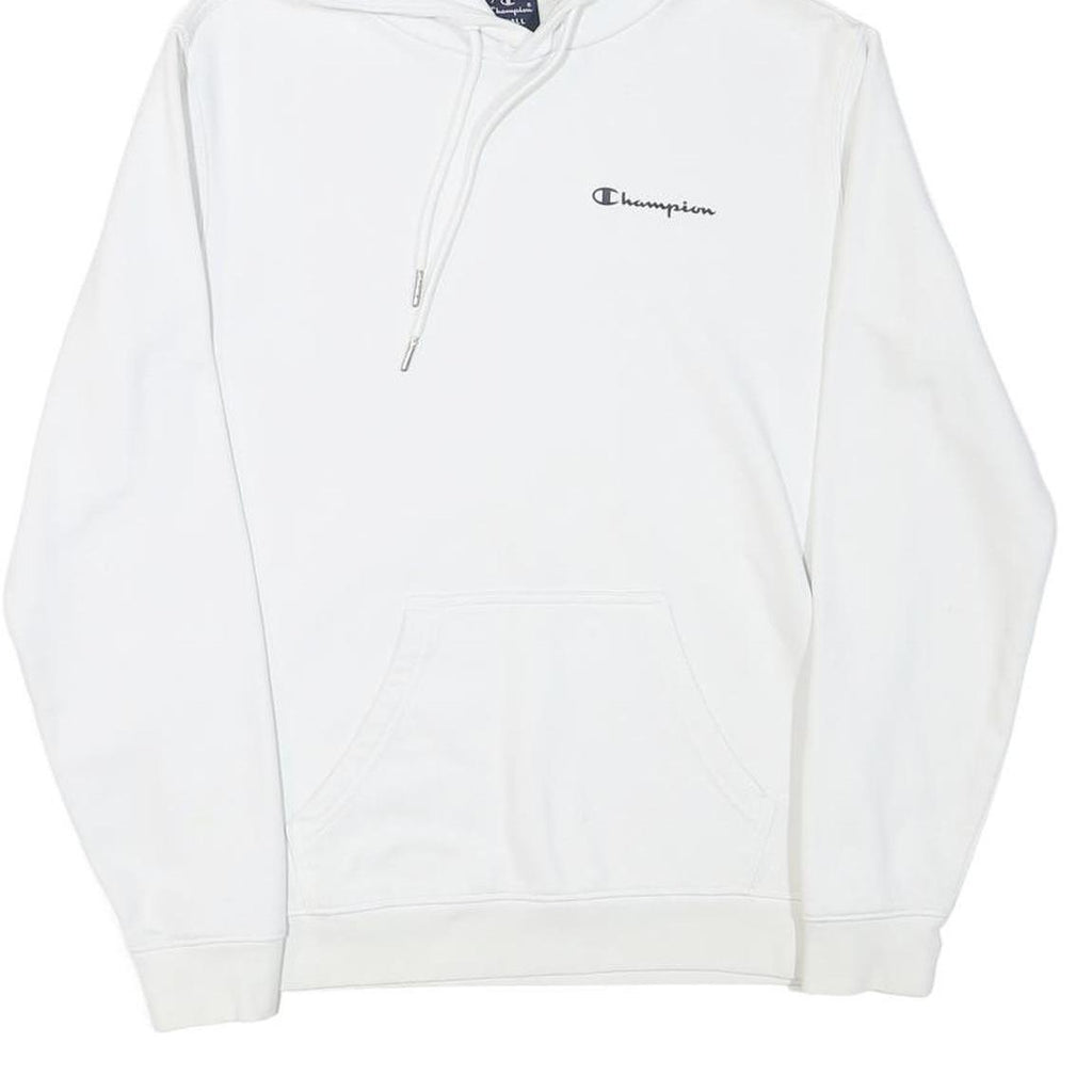 CHAMPION Mens White Pullover Hoodie S Classic Logo Cotton Blend Drawstring